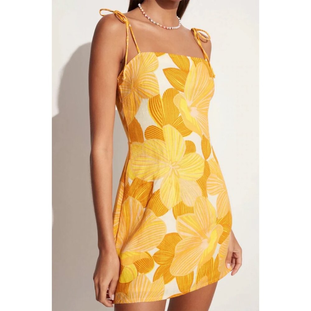 Faithfull the Brand Linen La Marieta Ysla Mini Dress US 6